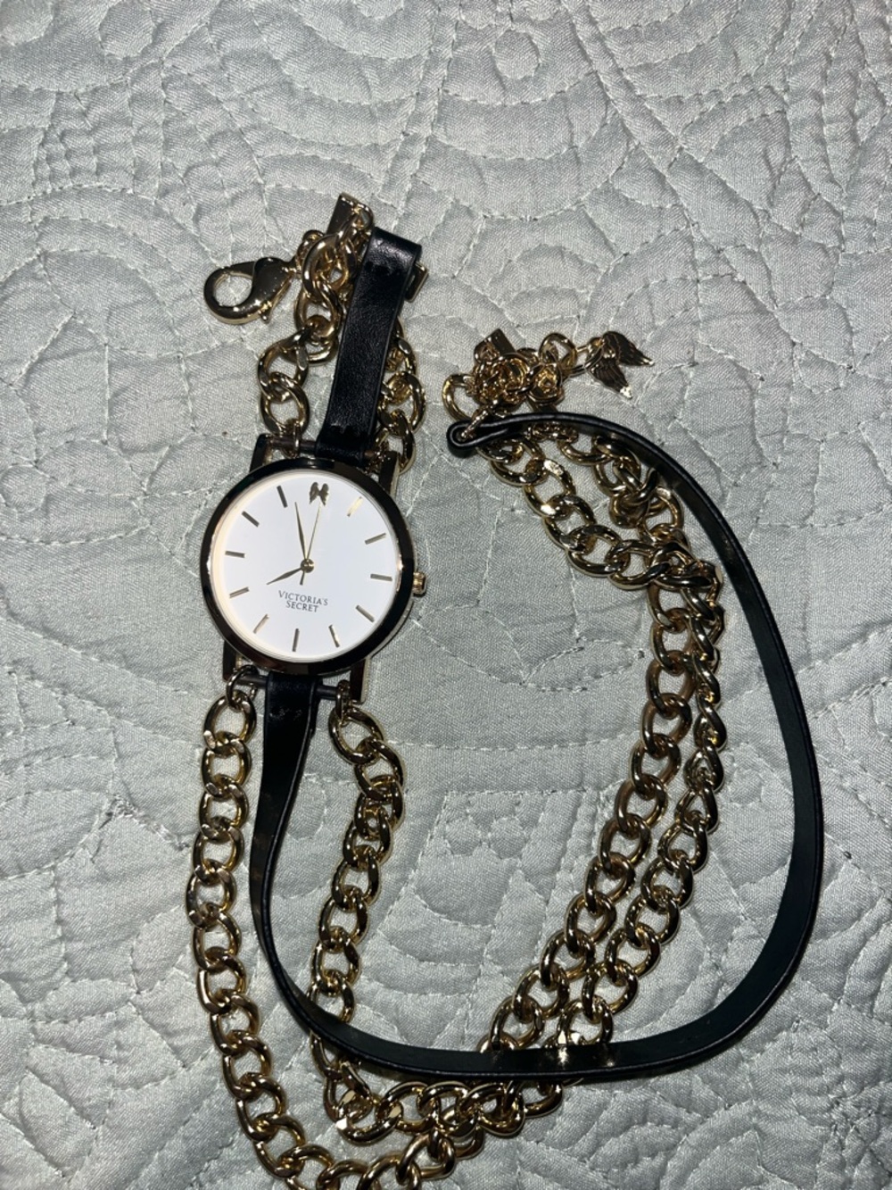 Victoria's Secret Black and Gold Chain Wrap Bracelet Watch